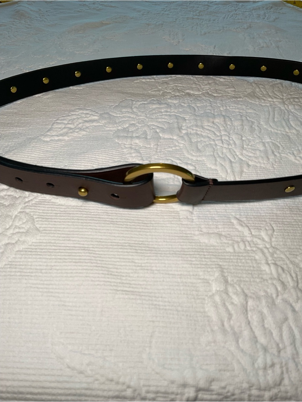 CAbi Brown Leather Belt with Gold Ring and Stud Details